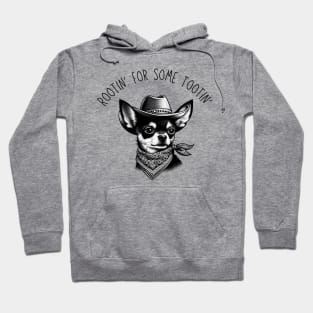 Rootin' For A Tootin' Chihuahua Cowboy Blackwork Minimalist Black Ink Hoodie